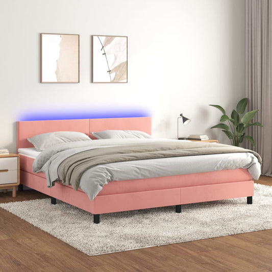 Letto a Molle con Materasso e LED Rosa 160x200 cm in Velluto - homemem39