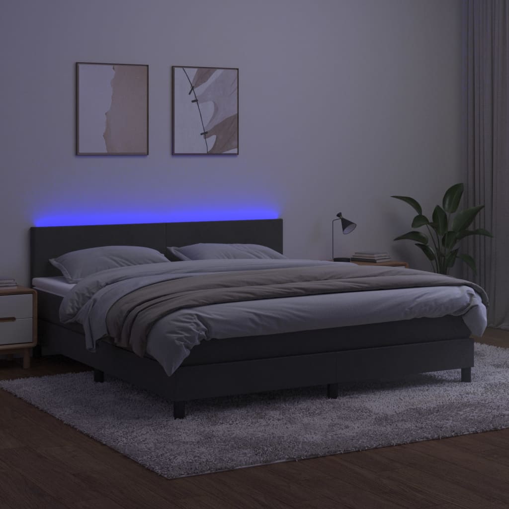 Letto a Molle con Materasso e LED Grigio Scuro 180x200 cm - homemem39