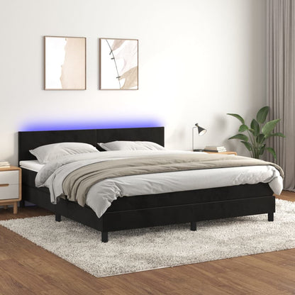 Letto a Molle con Materasso e LED Nero 180x200 cm in Velluto - homemem39