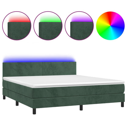 Letto a Molle con Materasso e LED Verde Scuro 180x200cm Velluto - homemem39