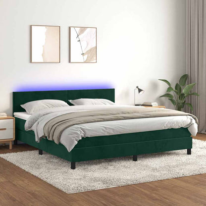 Letto a Molle con Materasso e LED Verde Scuro 180x200cm Velluto
