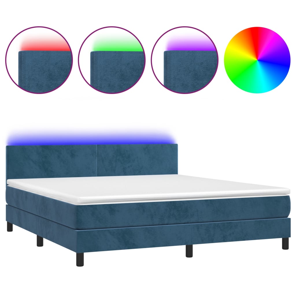 Letto a Molle con Materasso e LED Blu Scuro 180x200 cm - homemem39