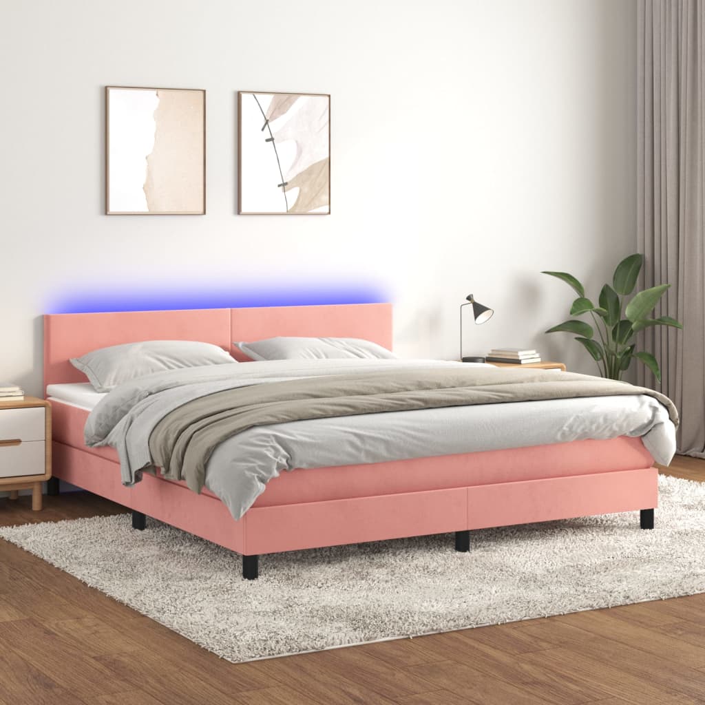 Letto a Molle con Materasso e LED Rosa 180x200 cm in Velluto | homemem39