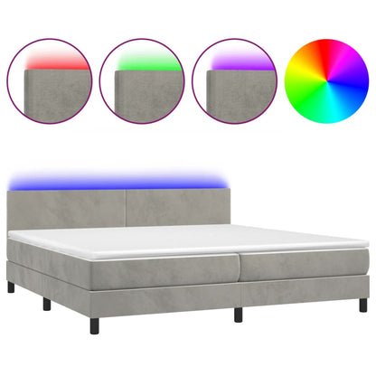 Letto a Molle Materasso e LED Grigio Chiaro 200x200 cm Velluto - homemem39