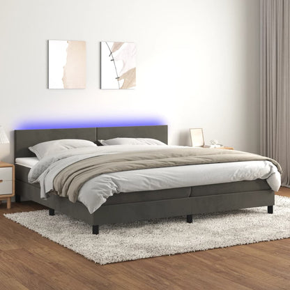 Letto a Molle con Materasso e LED Grigio Scuro 200x200 cm - homemem39