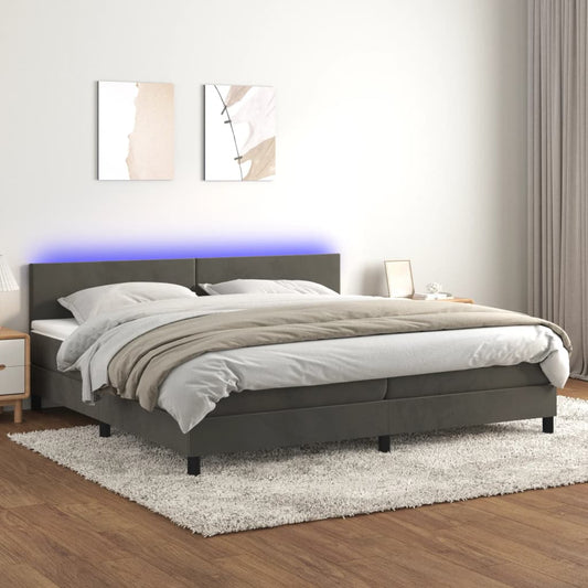 Letto a Molle con Materasso e LED Grigio Scuro 200x200 cm - homemem39