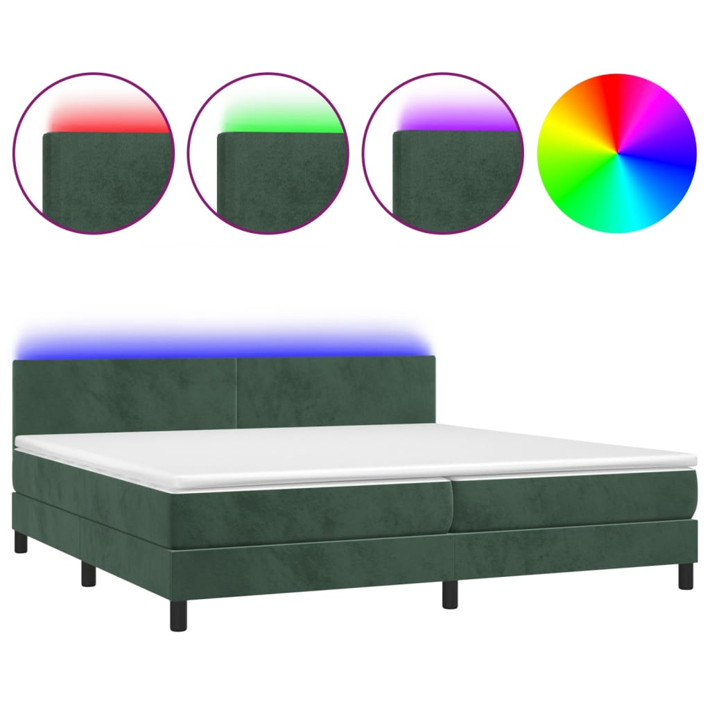 Letto a Molle con Materasso e LED Verde Scuro 200x200cm Velluto - homemem39