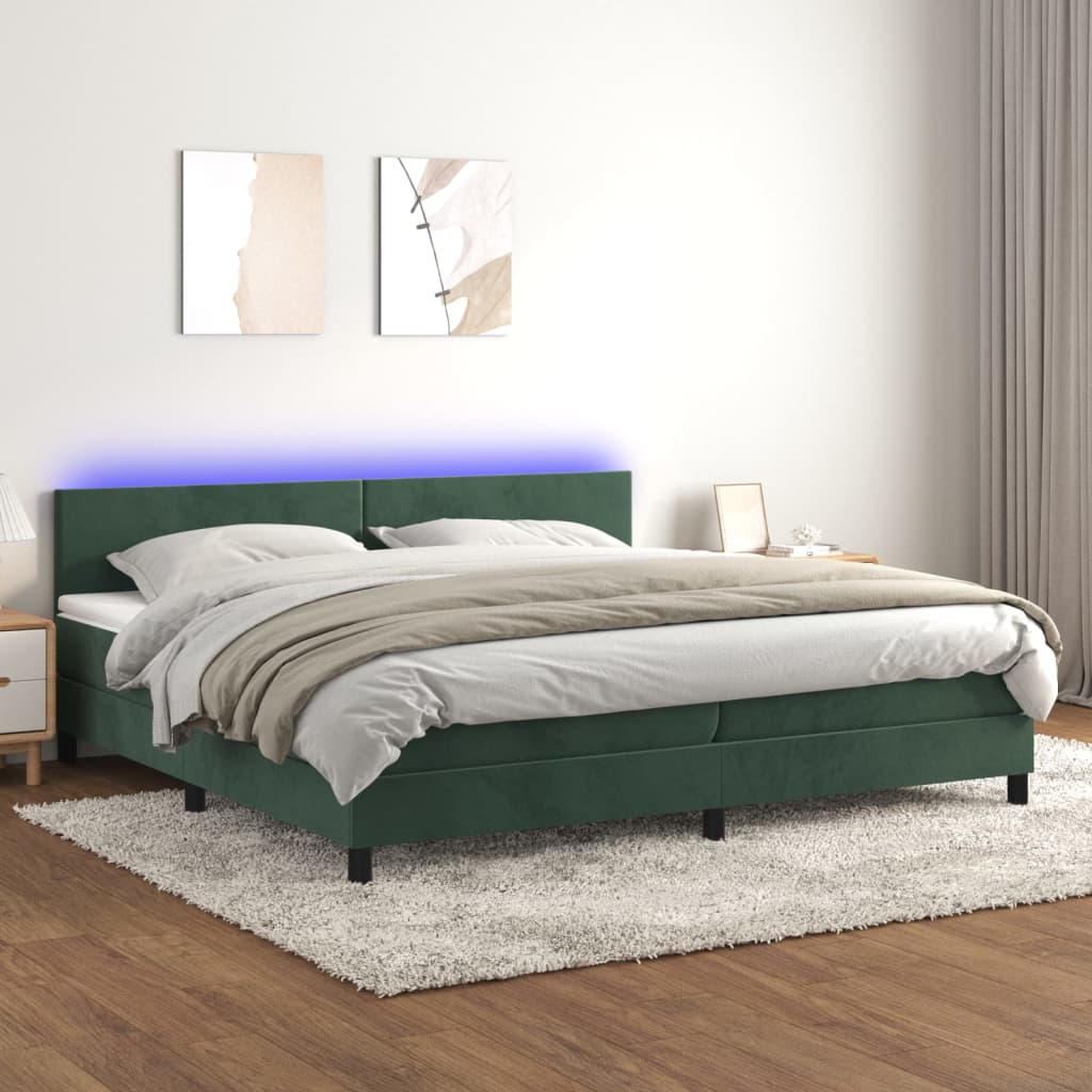 Letto a Molle con Materasso e LED Verde Scuro 200x200cm Velluto - homemem39