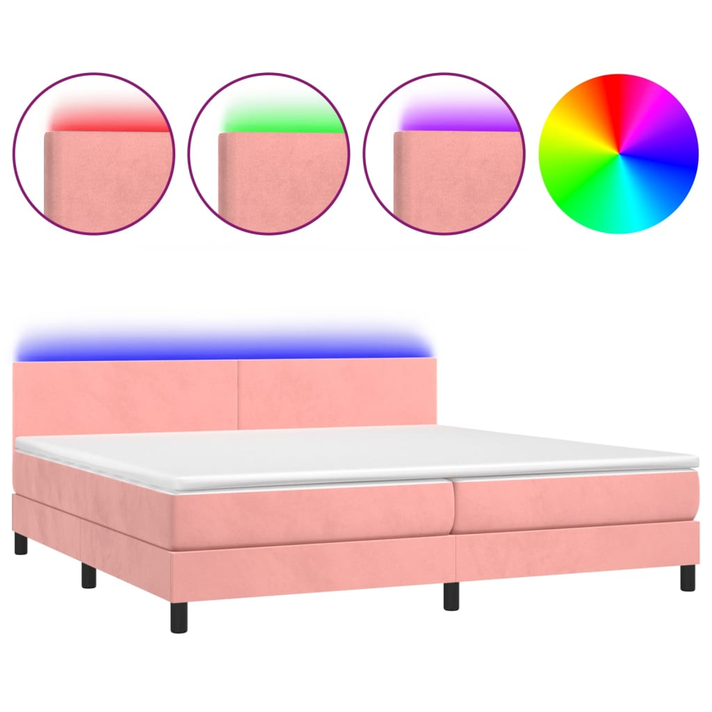 Letto a Molle con Materasso e LED Rosa 200x200 cm in Velluto - homemem39