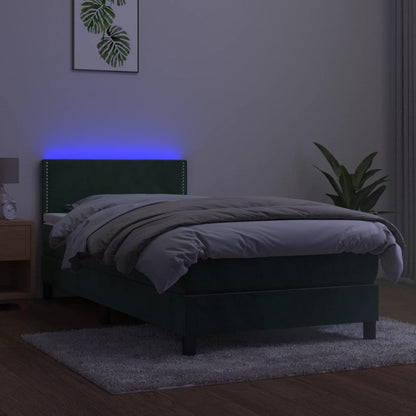 Letto a Molle con Materasso e LED Verde Scuro 80x200cm Velluto - homemem39