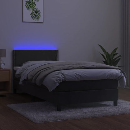 Letto a Molle con Materasso e LED Grigio Scuro 90x200cm Velluto - homemem39
