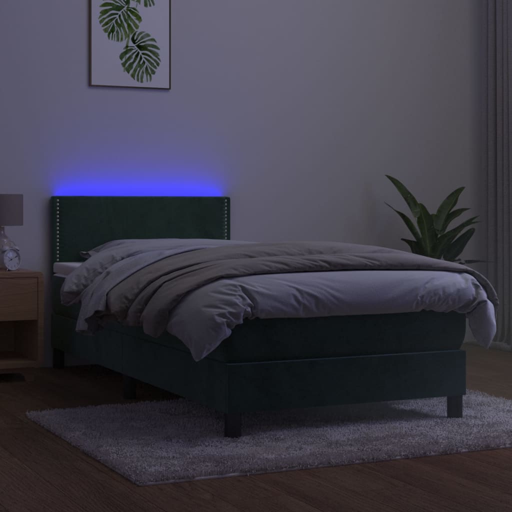 Letto a Molle con Materasso e LED Verde Scuro 90x200cm Velluto - homemem39