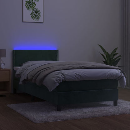 Letto a Molle con Materasso e LED Verde Scuro 90x200cm Velluto - homemem39
