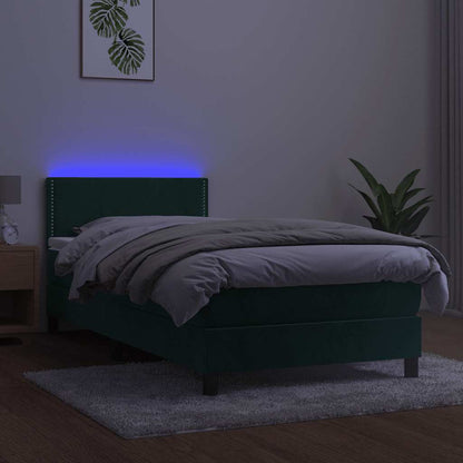 Letto a Molle con Materasso e LED Verde Scuro 90x200cm Velluto