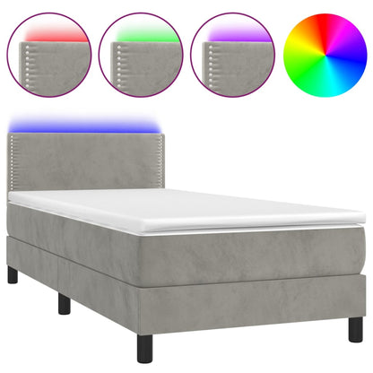 Letto a Molle con Materasso e LED Grigio Chiaro 100x200 cm Velluto | homemem39