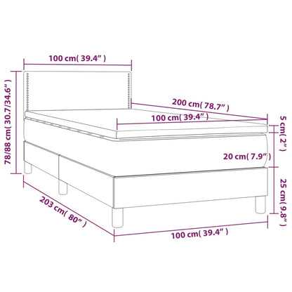 Letto a Molle con Materasso e LED Grigio Chiaro 100x200 cm Velluto | homemem39