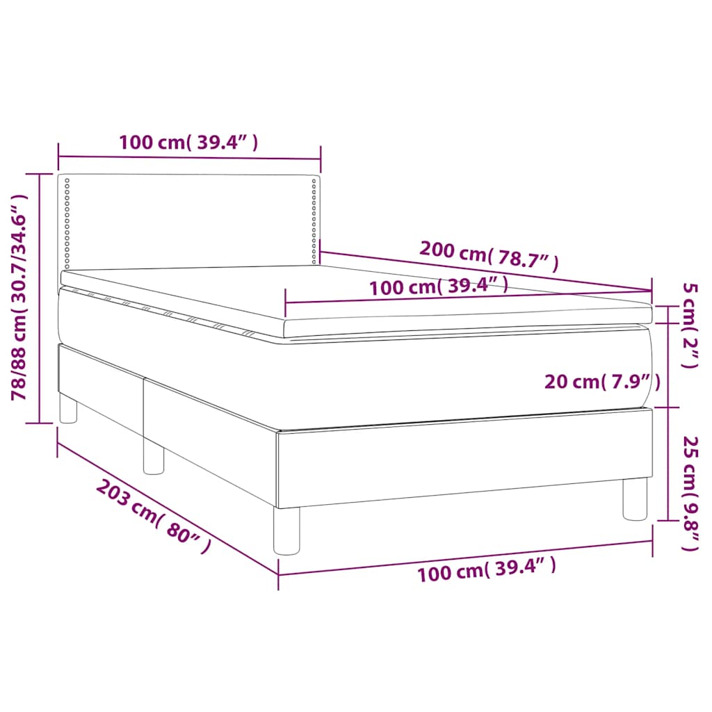 Letto a Molle con Materasso e LED Blu Scuro 100x200 cm | homemem39