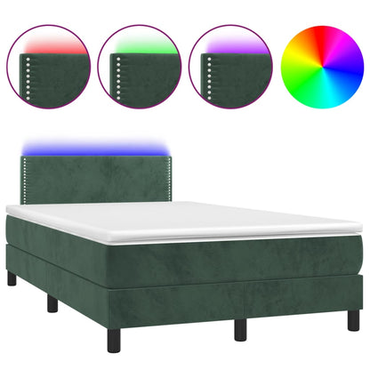 Letto a Molle con Materasso e LED Verde Scuro 120x200cm Velluto - homemem39