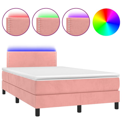 Letto a Molle con Materasso e LED Rosa 120x200 cm in Velluto - homemem39