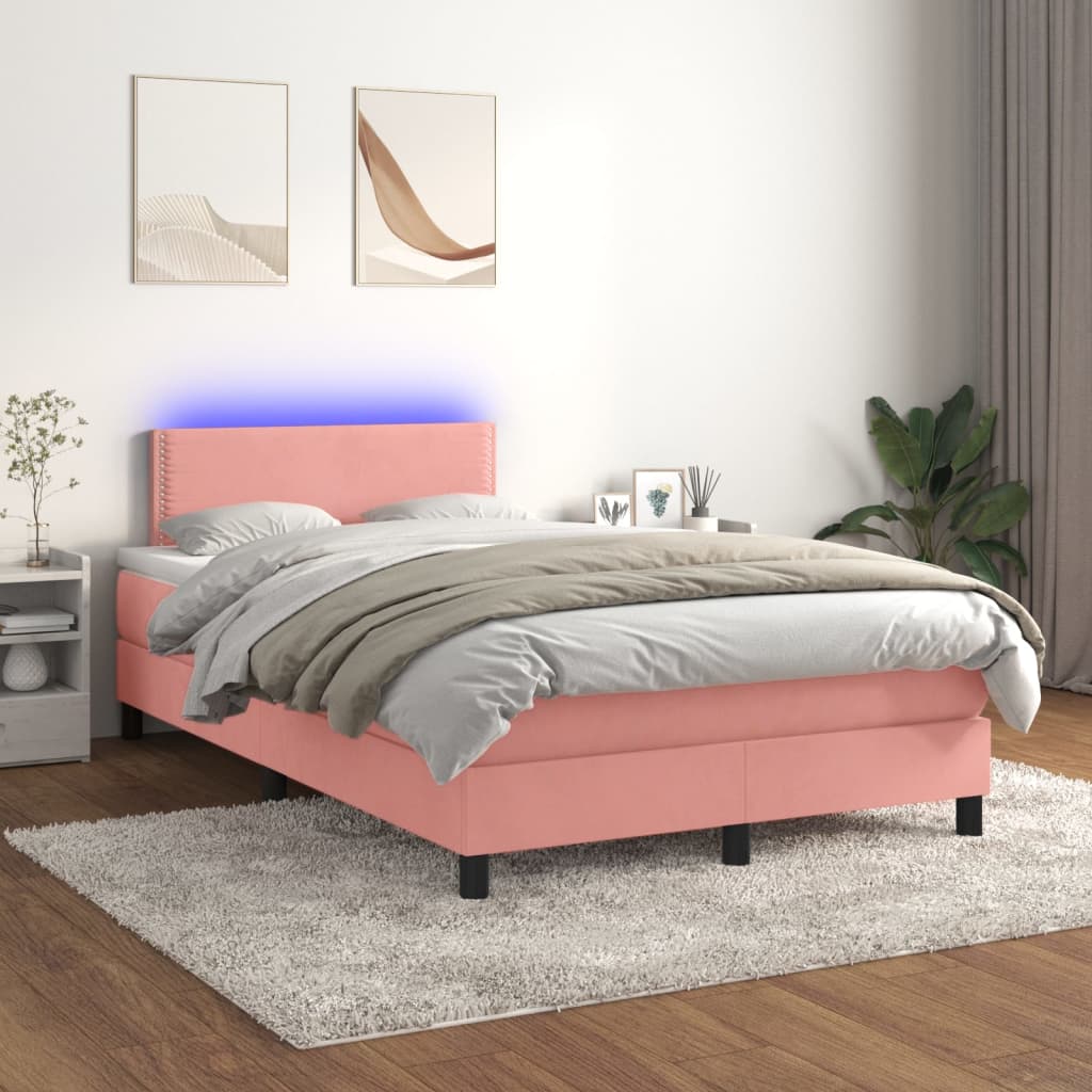 Letto a Molle con Materasso e LED Rosa 120x200 cm in Velluto - homemem39