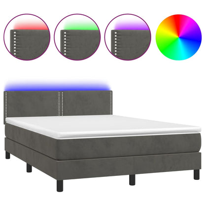 Letto a Molle con Materasso e LED Grigio Scuro 140x190 cm - homemem39