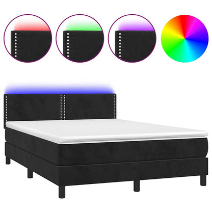 Letto a Molle con Materasso e LED Nero 140x190 cm in Velluto | homemem39