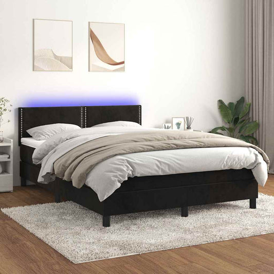 Letto a Molle con Materasso e LED Nero 140x190 cm in Velluto | homemem39