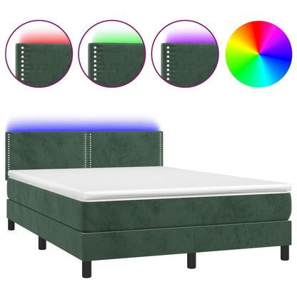 Letto a Molle con Materasso e LED Verde Scuro 140x190cm Velluto - homemem39