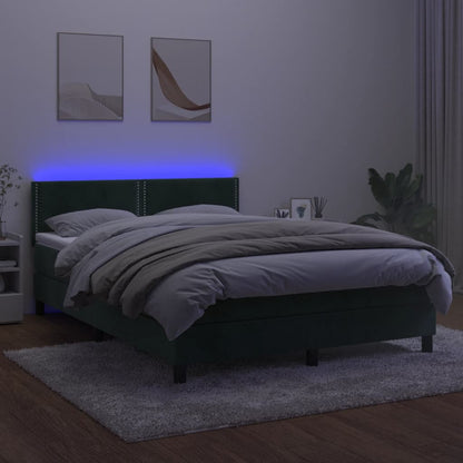 Letto a Molle con Materasso e LED Verde Scuro 140x190cm Velluto - homemem39