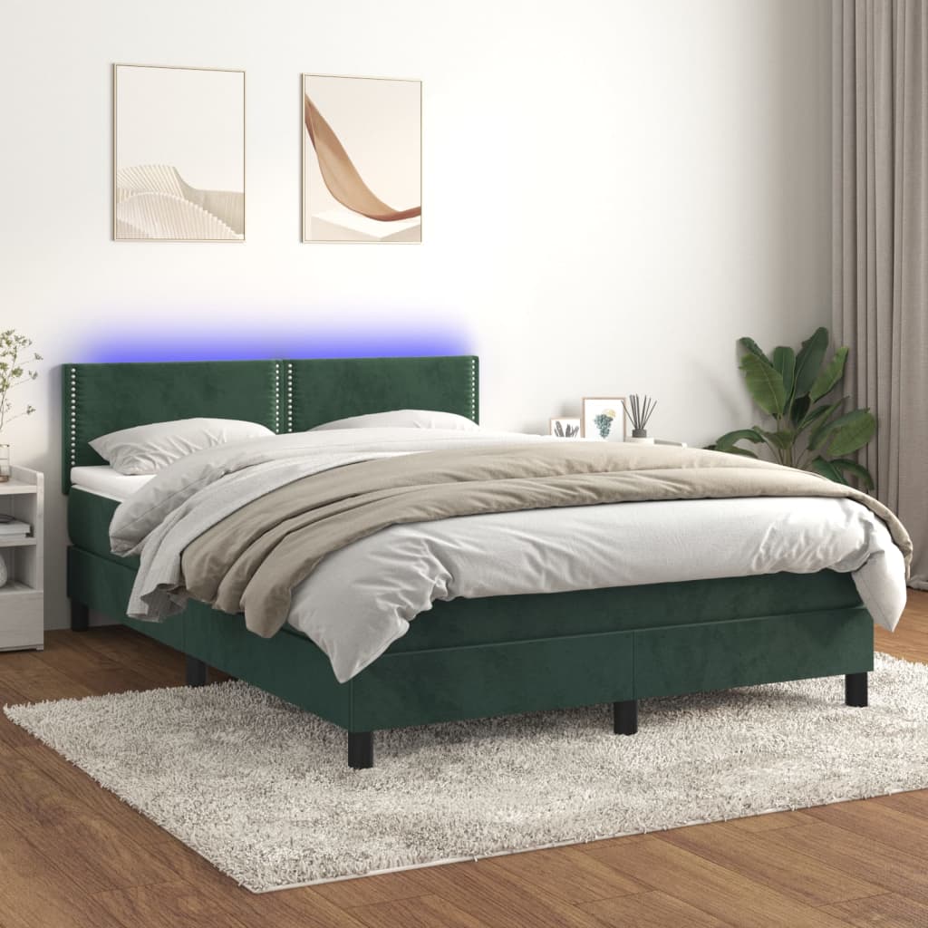 Letto a Molle con Materasso e LED Verde Scuro 140x190cm Velluto - homemem39