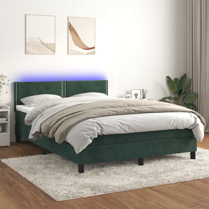 Letto a Molle con Materasso e LED Verde Scuro 140x190cm Velluto - homemem39