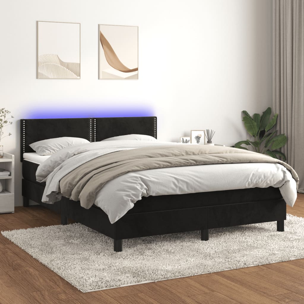Letto a Molle con Materasso e LED Nero 140x200 cm in Velluto - homemem39