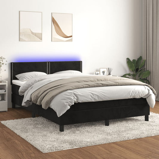 Letto a Molle con Materasso e LED Nero 140x200 cm in Velluto - homemem39