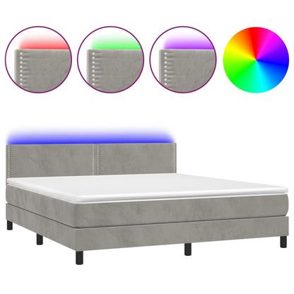 Letto a Molle Materasso e LED Grigio Chiaro 160x200 cm Velluto - homemem39