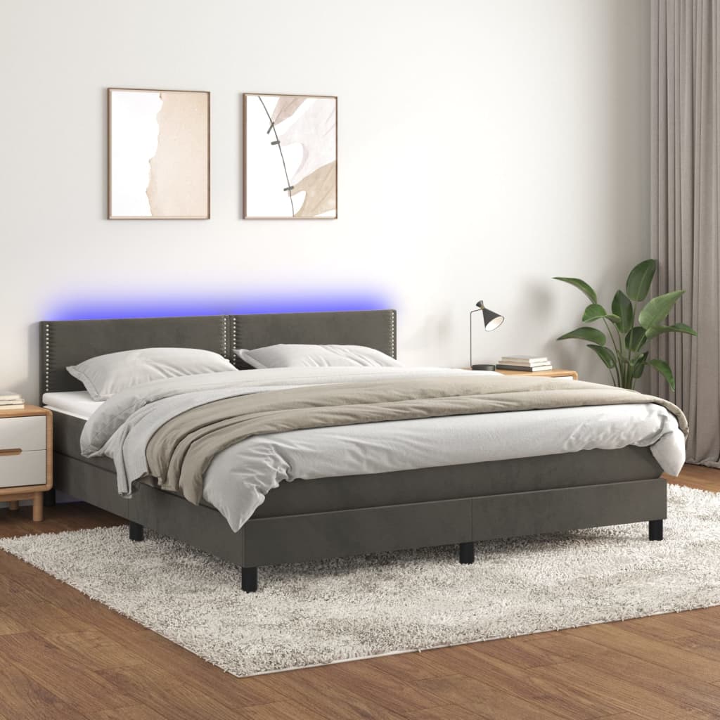 Letto a Molle con Materasso e LED Grigio Scuro 160x200 cm - homemem39