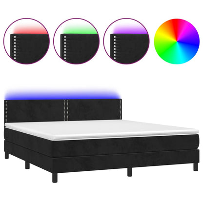 Letto a Molle con Materasso e LED Nero 160x200 cm in Velluto - homemem39