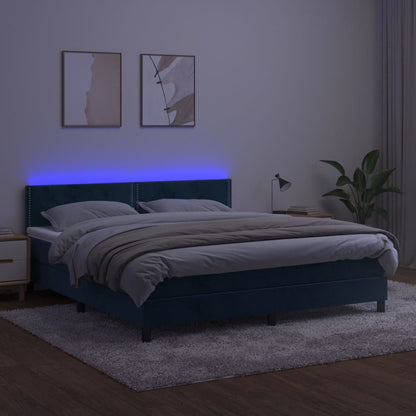 Letto a Molle con Materasso e LED Blu Scuro 160x200 cm - homemem39
