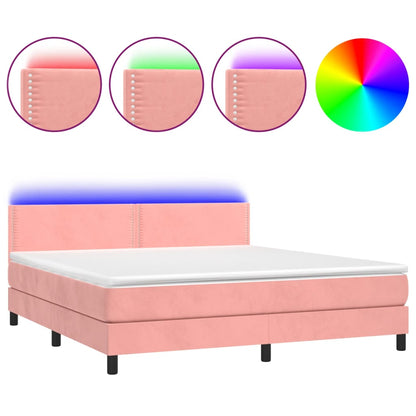 Letto a Molle con Materasso e LED Rosa 160x200 cm in Velluto - homemem39