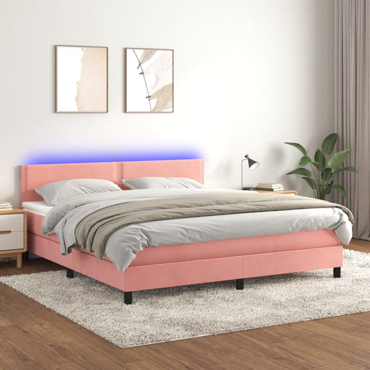 Letto a Molle con Materasso e LED Rosa 160x200 cm in Velluto - homemem39