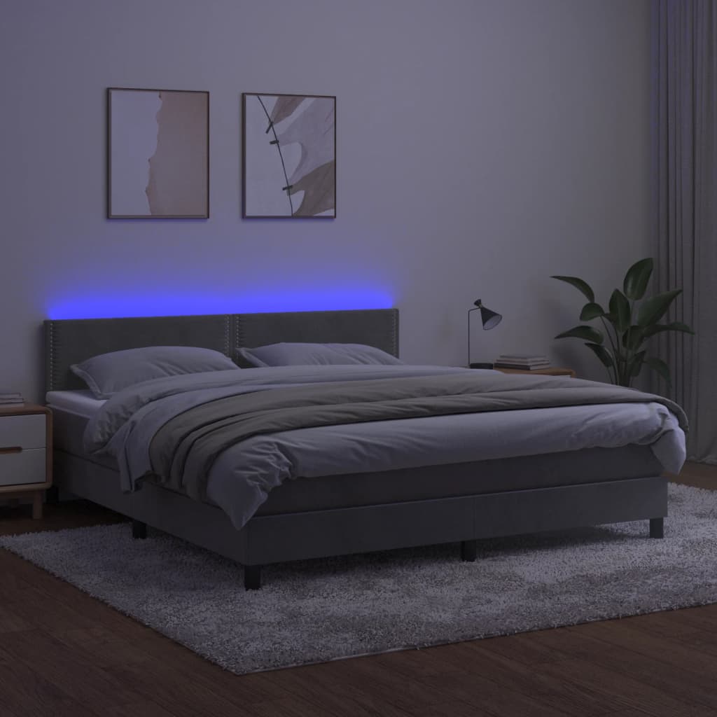 Letto a Molle Materasso e LED Grigio Chiaro 180x200 cm Velluto - homemem39