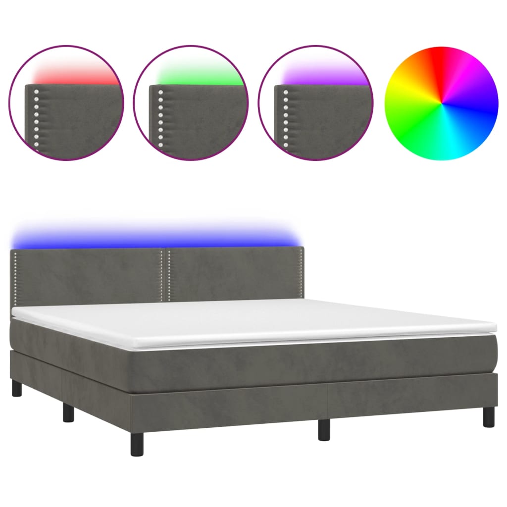 Letto a Molle con Materasso e LED Grigio Scuro 180x200 cm - homemem39