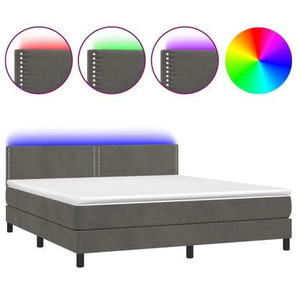 Letto a Molle con Materasso e LED Grigio Scuro 180x200 cm - homemem39