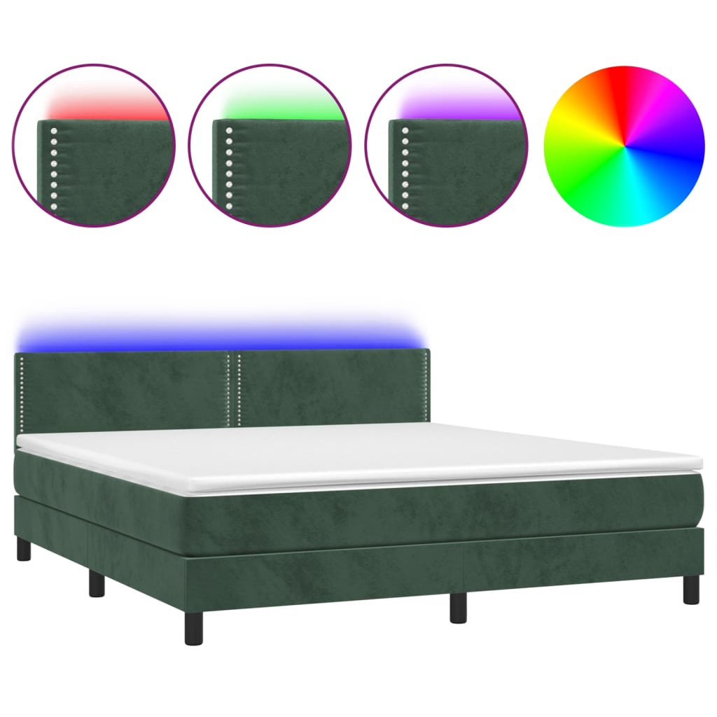 Letto a Molle con Materasso e LED Verde Scuro 180x200cm Velluto - homemem39