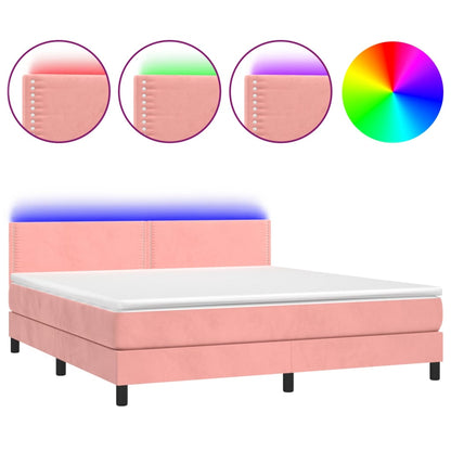 Letto a Molle con Materasso e LED Rosa 180x200 cm in Velluto | homemem39