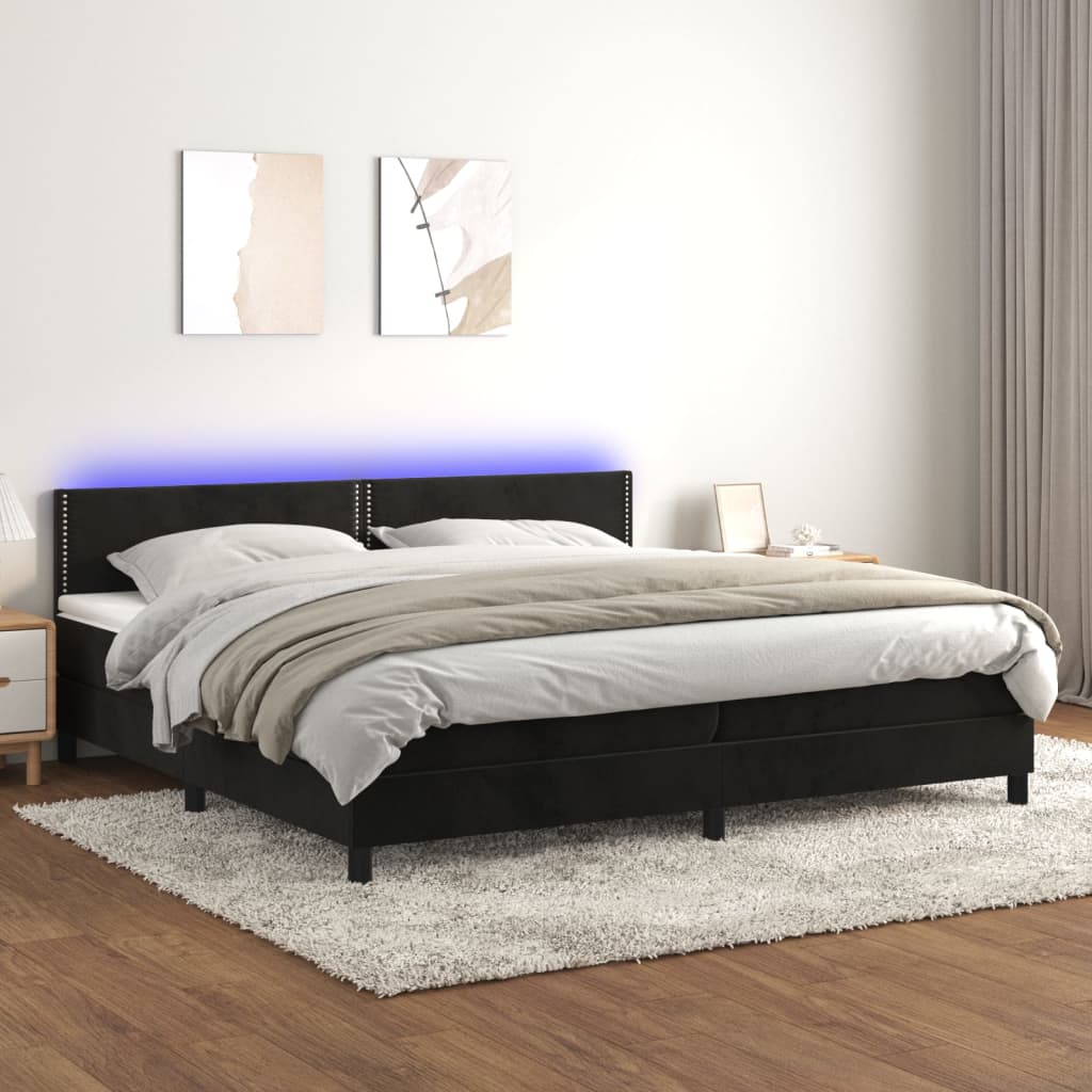 Letto a Molle con Materasso e LED Nero 200x200 cm in Velluto - homemem39
