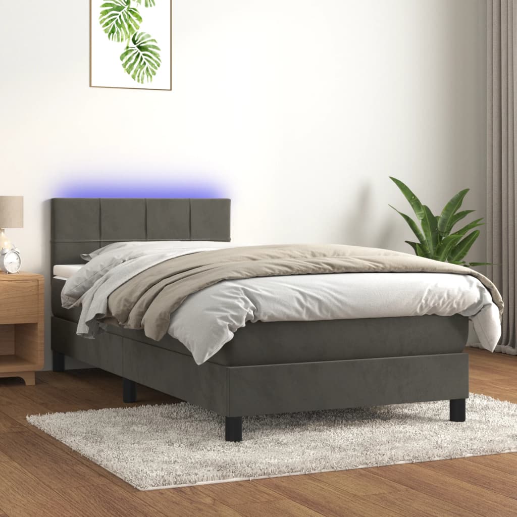 Letto a Molle con Materasso e LED Grigio Scuro 80x200cm Velluto | homemem39