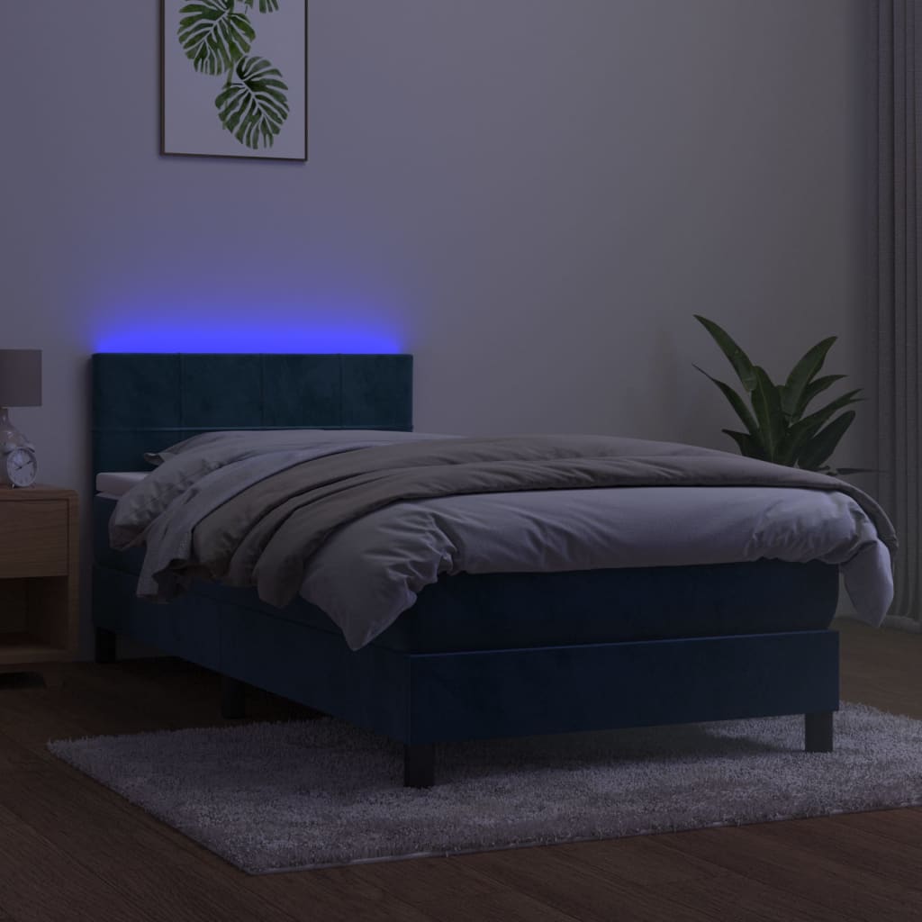 Letto a Molle con Materasso e LED Blu Scuro 80x200cm in Velluto - homemem39
