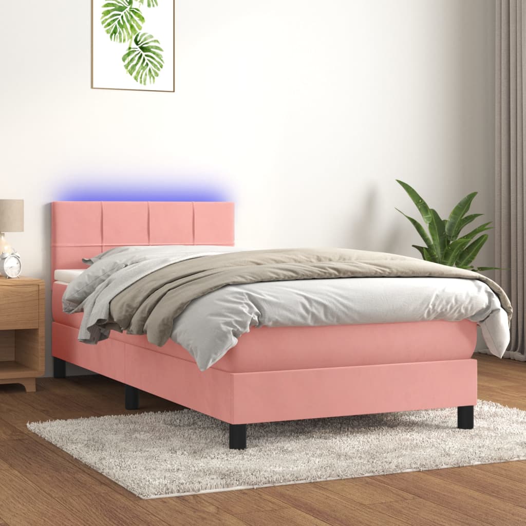Letto a Molle con Materasso e LED Rosa 80x200 cm in Velluto - homemem39