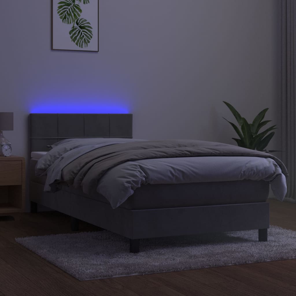 Letto a Molle con Materasso e LED Grigio Chiaro 90x190 cm Velluto | homemem39