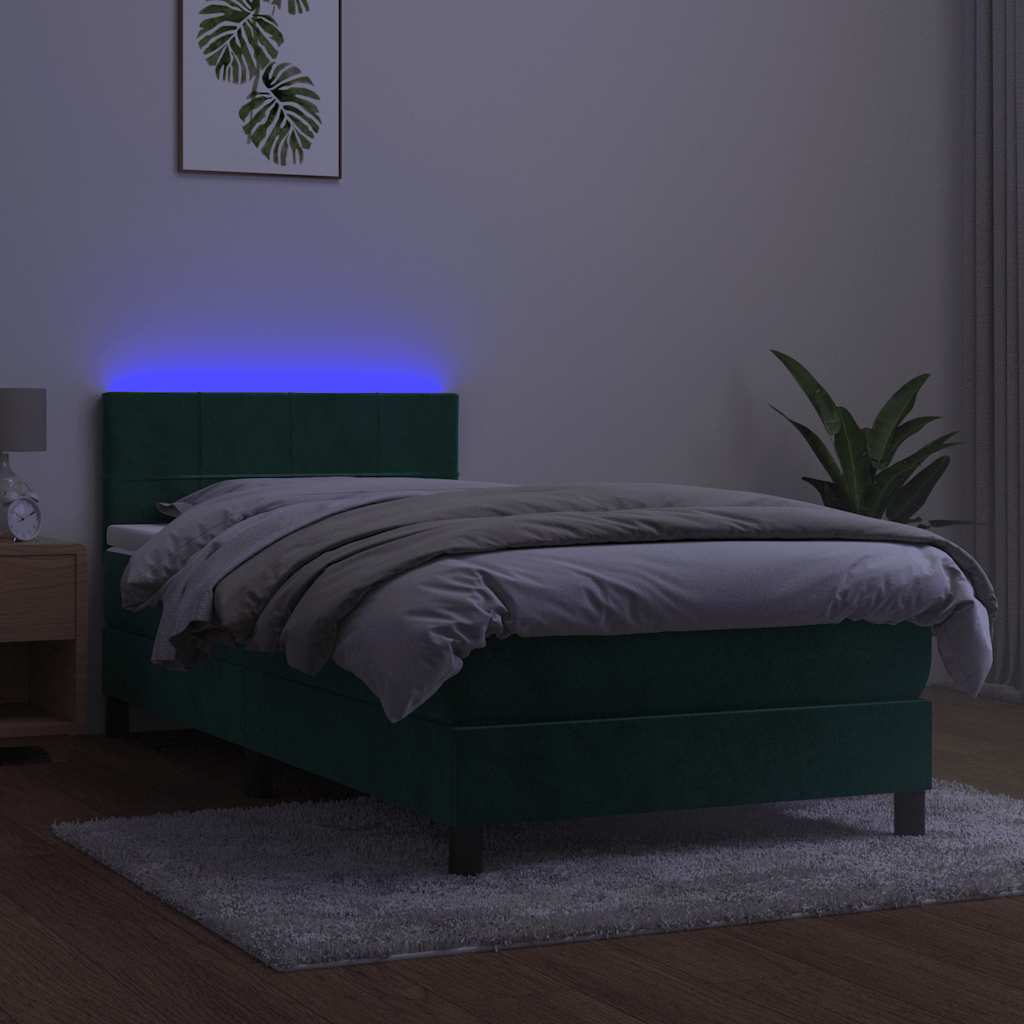 Letto a Molle con Materasso e LED Verde Scuro 90x190 cm Velluto | homemem39